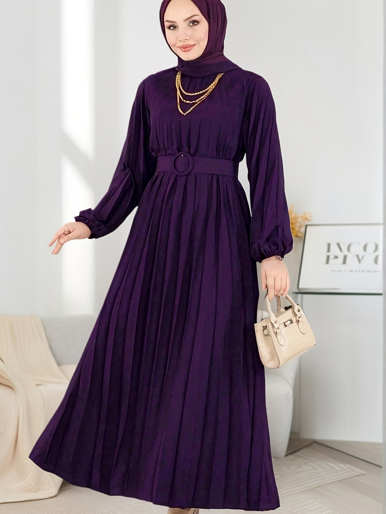 womens modest elegant dress adjustable waist belt long bell - Temu Nigeria