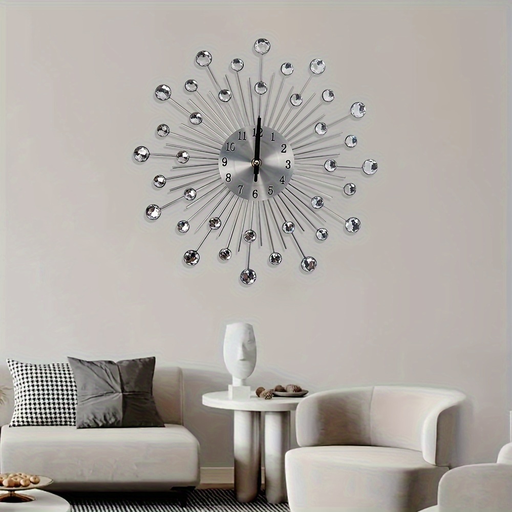 

Modern Creative Round Metal Wall Clock Silent Starburst Design With Battery Powered Aa For Living Room, Dining Room Decor - 1 Piece