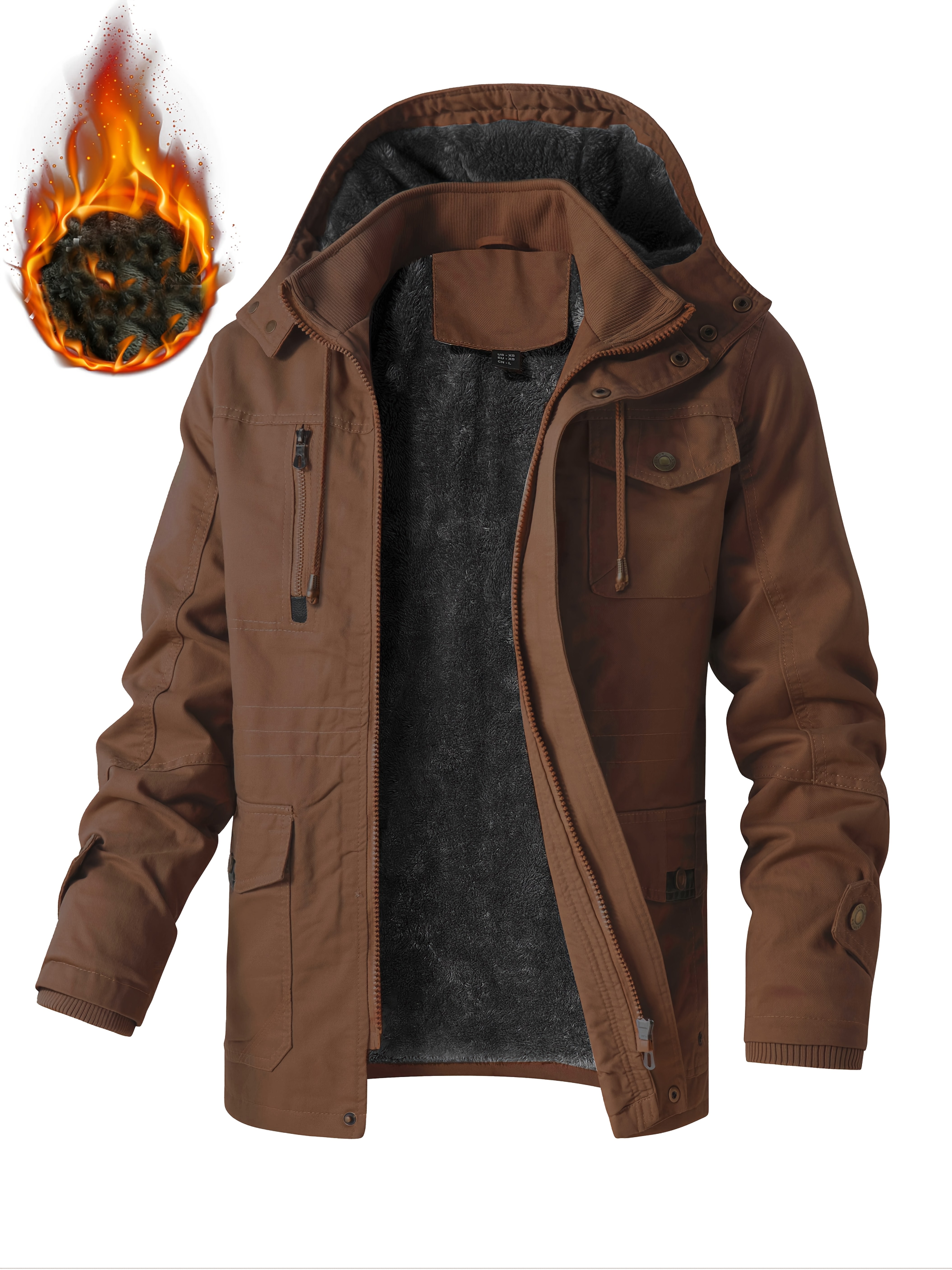 Veste Homme à Capuche Avec Fermeture éclair - Poches Zippées Poitrine Et Côtés - Manches Longues - Toile Unie