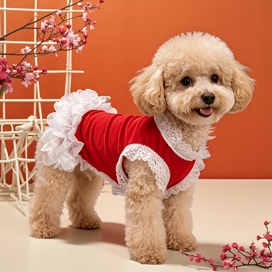TEMU Dog Christmas Dress, Cute Large Lace Pet Apparel, For Small To Medium Dogs, Christmas, Daily And Party Dress