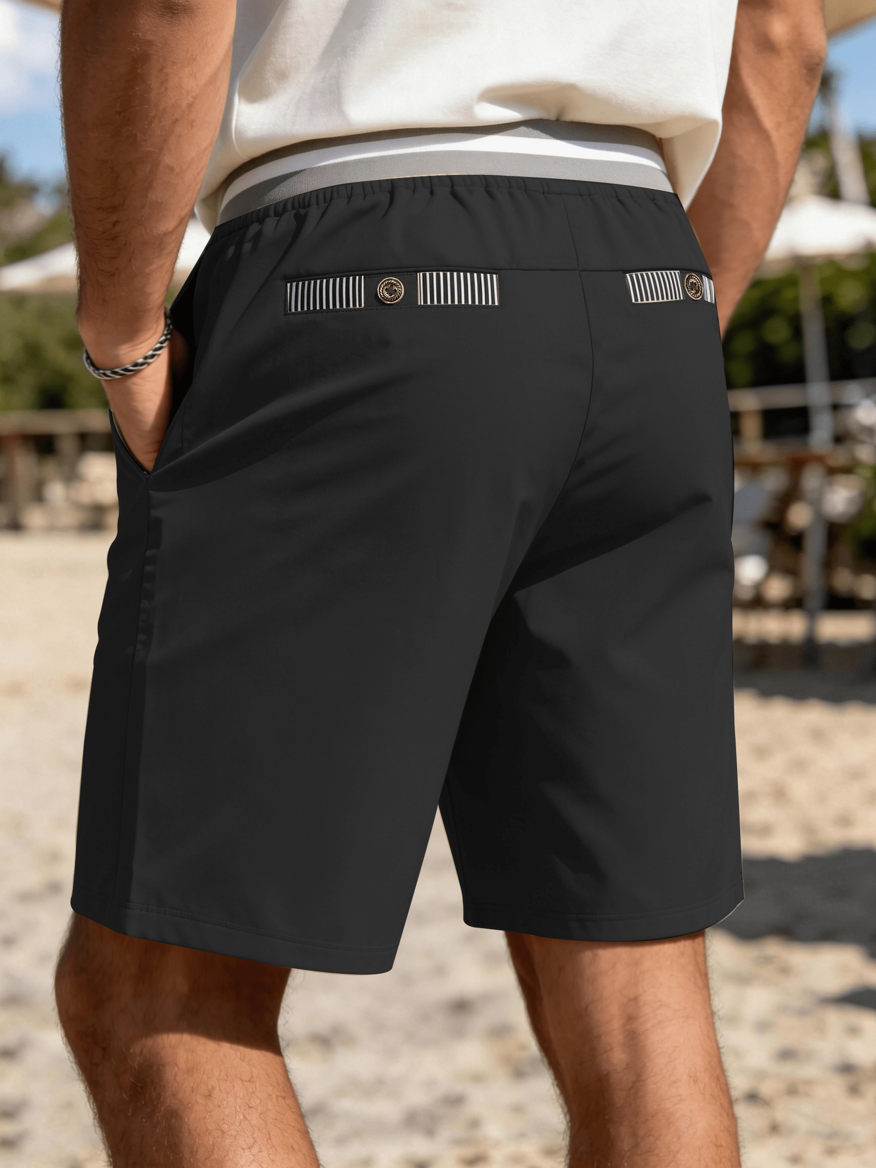shorts décontractés premium pour homme - tissu non extensible, lavable en machine, ceinture contrastée,   respirante adaptée au    , idéal pour  , style streetwear, activités de  , cadeau pour homme, shorts dété pour homme 1