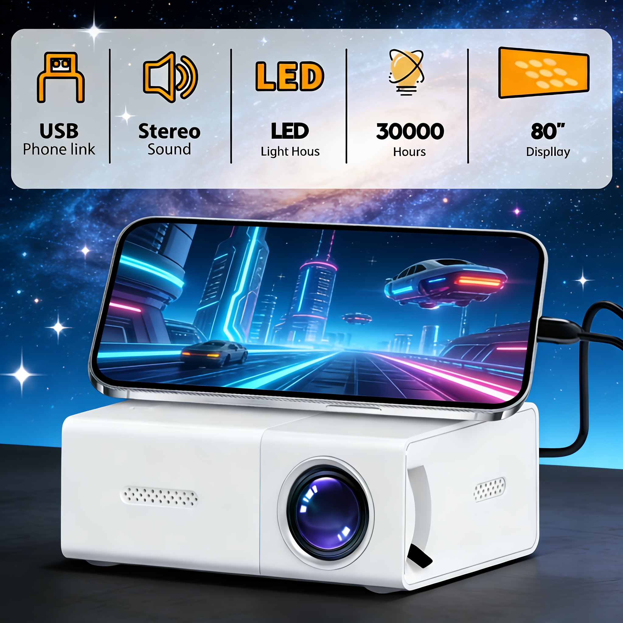 portable mini projector compact and portable no adapter required usb powered with speaker and remote supports full hd suitable for home theater smartphones tablets for   office   travel