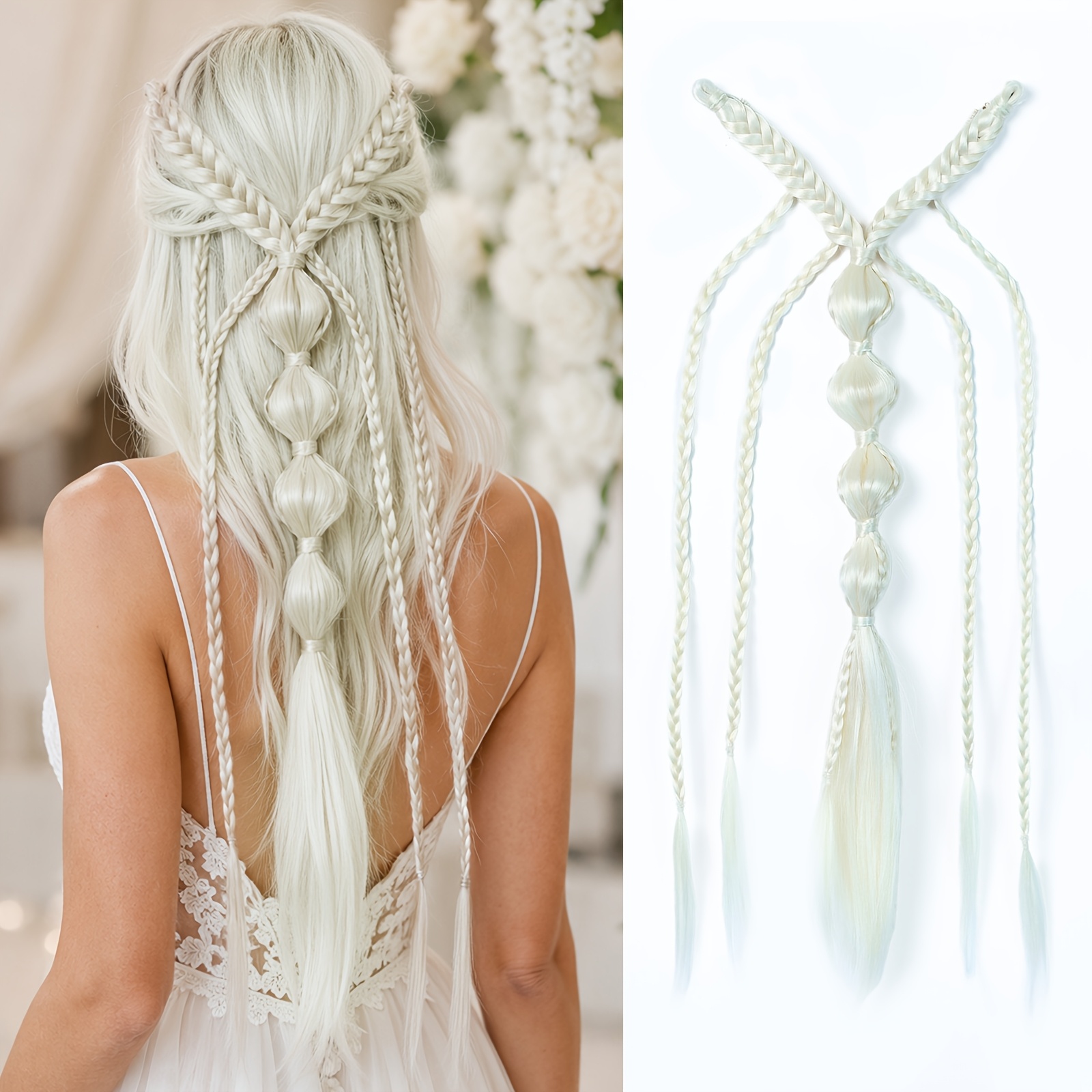 Image of 1pc Bohemian For Princess Braided Hair Extensions Clip In Suitable For Wedding, Cosplay And Bridal - Braids With Braided Hair Pieces, Straight Hair For , And Length For Parties, Photoshoots