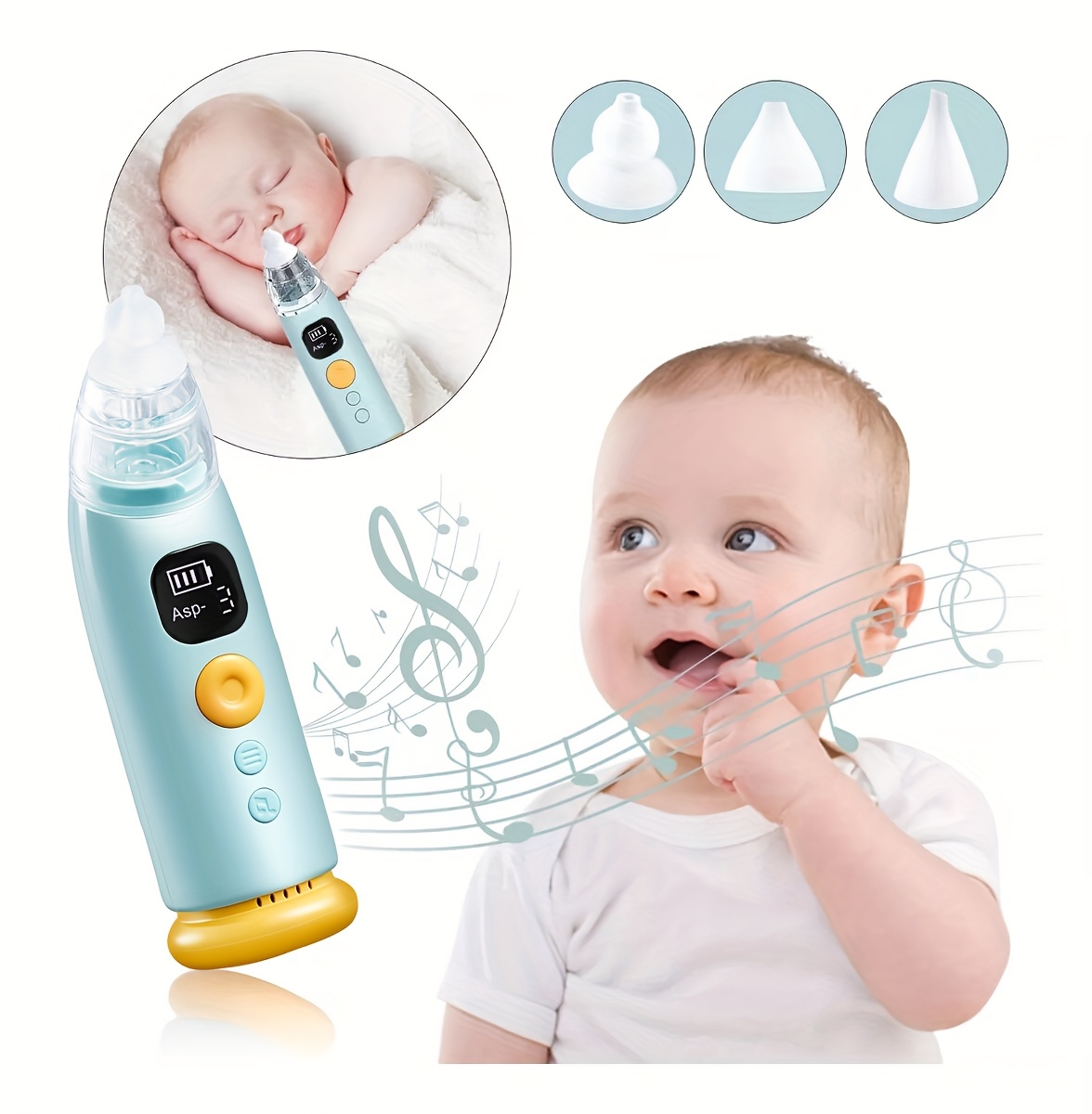 1pc portable electric   cleaner soothing music and soft lighting 3 adjustable suction levels 3 soft silicone tips to clear nasal   suitable for home use Product details 1