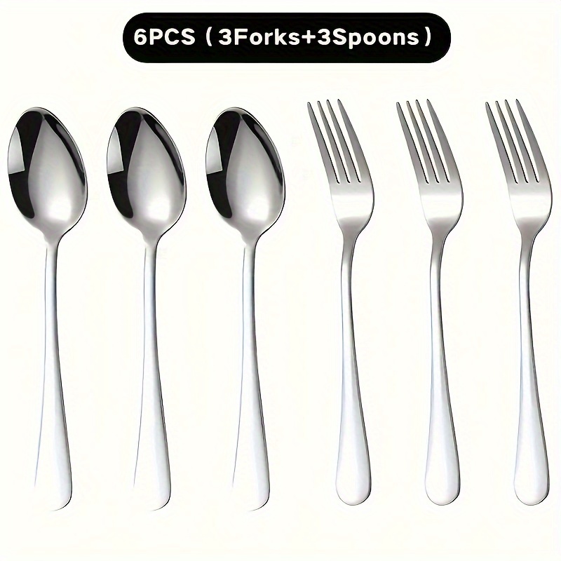 6pcs/12pcs Silvery Stainless Steel Fork And Spoon, Heavy Duty Fork And Spoon Tableware Set, Salad Fork And Spoon, Suitable For Restaurants, Hotels, Parties, Christmas, Thanksgiving, Picnic Parties