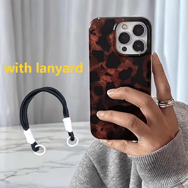 TEMU Phone Case - 2pcs (phone Case And Lanyard) Dark Brown Pleated Pattern With Black Lanyard Phone Case Suitable For Iphone 17/16/11/13/ Plus/15