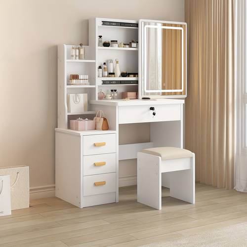vanity desk makeup vanity desk with sliding and lights makeup vanity set with drawers stool and open shelves 3 color lighting brightness adjustable dressing table for bedroom