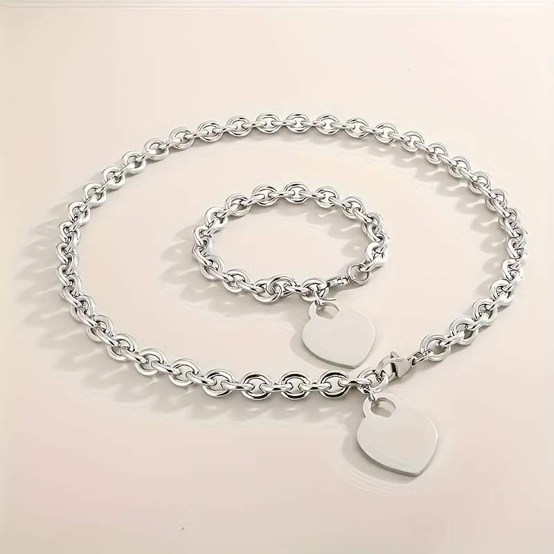 Image of 2pcs (necklace + Bracelet) Hip-hop Classic Men's Casual Party Versatile 316l Stainless Pendant Bracelet And Necklace Set