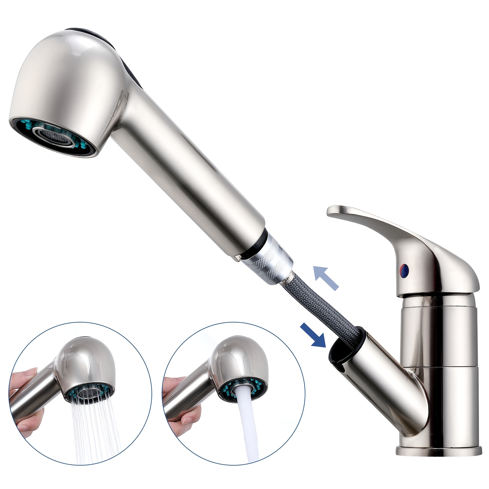 Kitchen Faucet With High Pressure, Featuring A 180° Swivel Design And A Pull-out Spray Head, Equipped With A Dual Spray Function