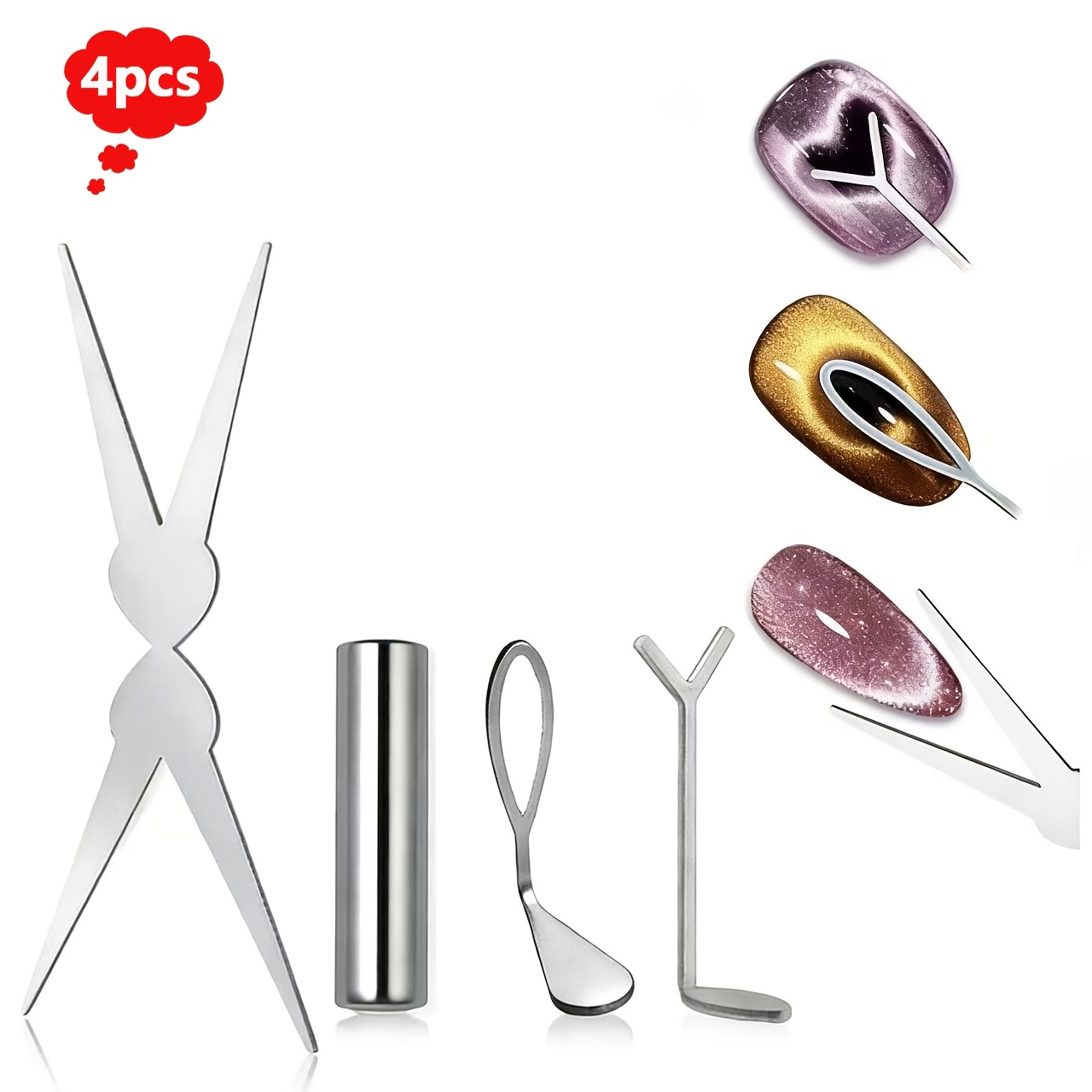 E-shop 4 Stile Katzenaugen Y-förmige/niedliche französische Metall Nagelkunst-Werkzeuge, elegantes herzförmiges französisches Katzenaugen