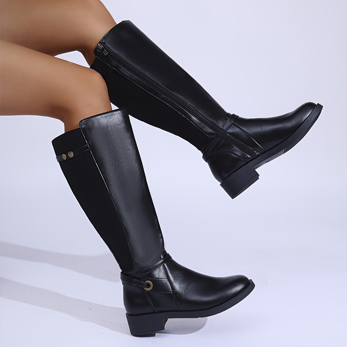 

1pair Ladies' Chunky Heel Mid-calf Boots, Stylish Round-toe Dress Boots, Comfortable Side Zipper Boots, Winter Slimming - Non-slip Boots