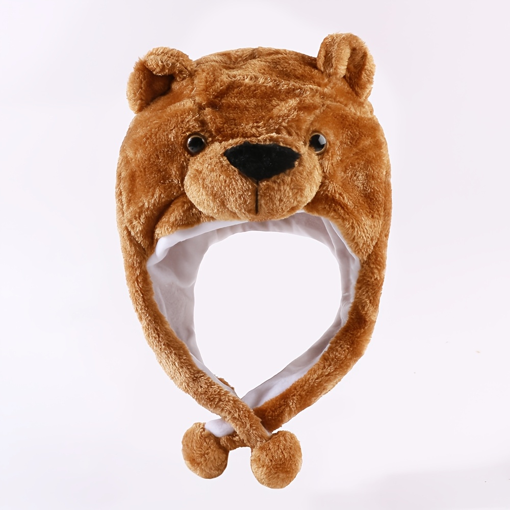 Image of Fun Cartoon Deep Brown Bear Shaped Hip-hop Trendy Plush Warm Hat For Unisex Outdoor Gatherings Versatile Cold Weather Ear Protection Hood And Scarf