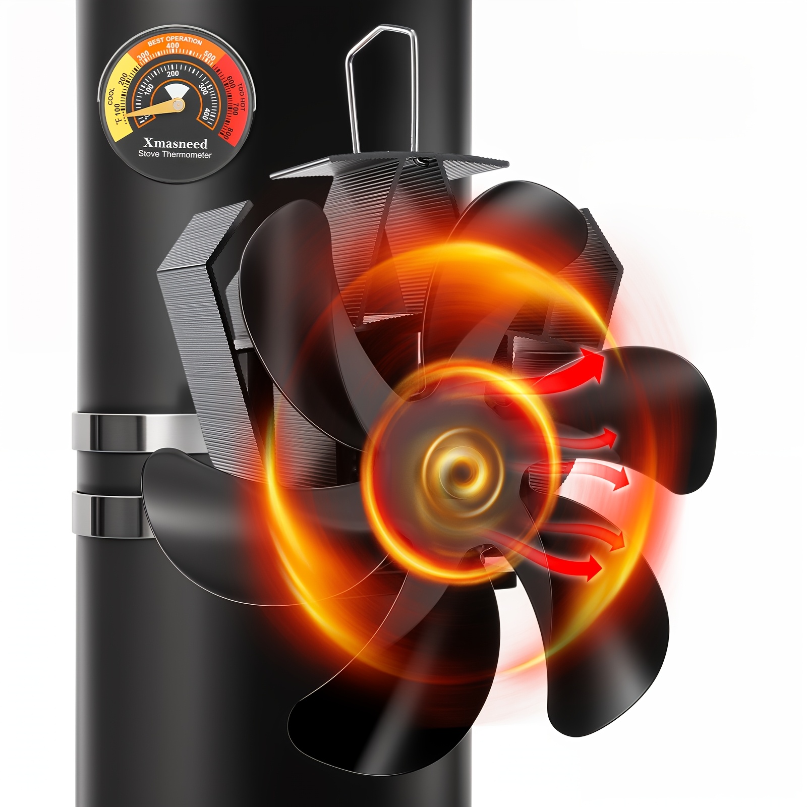 Image of Wood Stove Fan, Pipe Fireplace Fan, Stove Fan On Chimney, Silent Motors, Push Horizontal Air Flow, Heat Powered Wood Stove Fan For Wood Burning Stove/gas/pellet/log