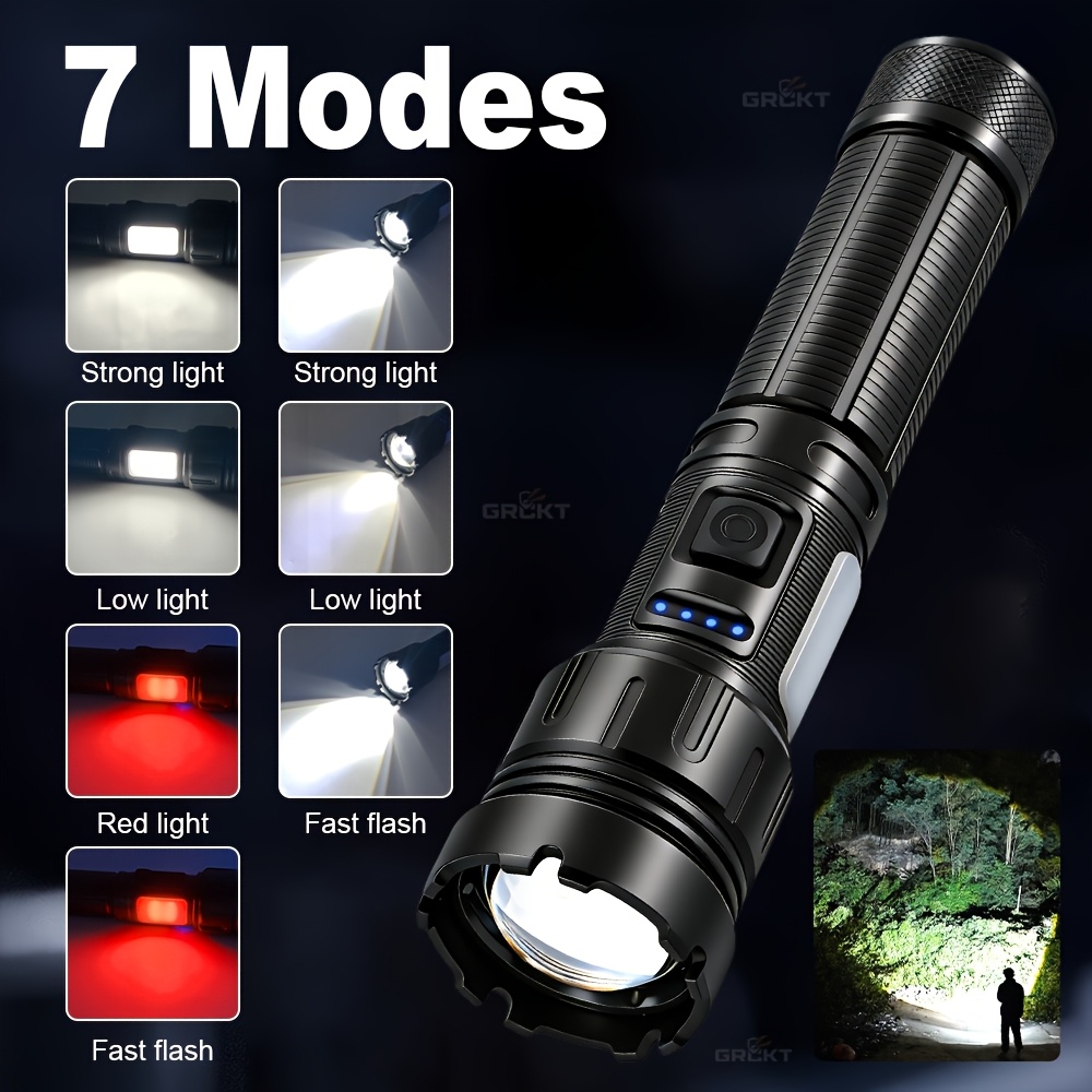 High Lumen P90 LED Flashlight with Telescopic Zoom and 7 Modes