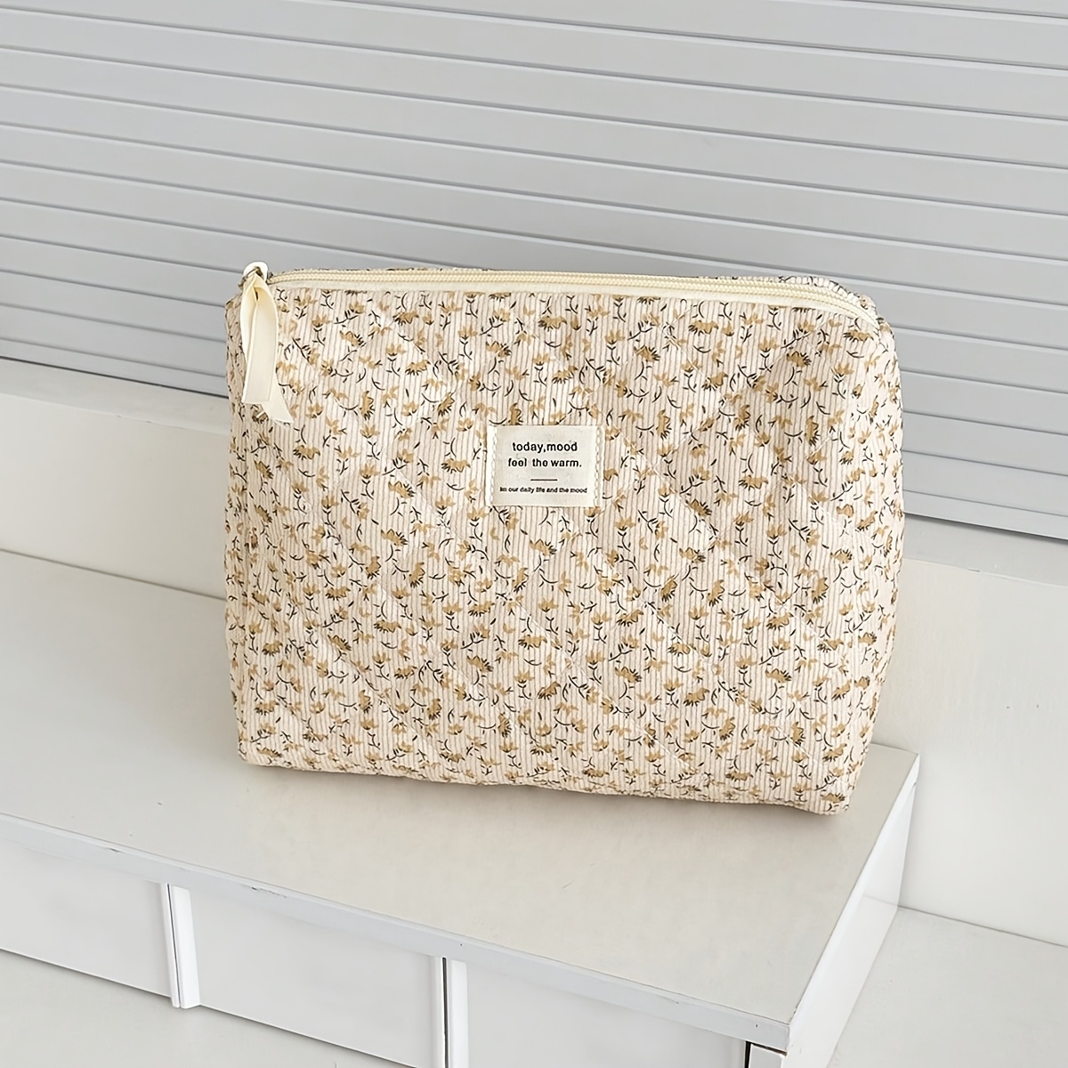 TEMU A Women's Makeup Bag Featuring A Yellow Corduroy Floral Pattern, Available In 1 Or 3 Pieces. It's A Portable, Large-capacity Travel Toiletry Is