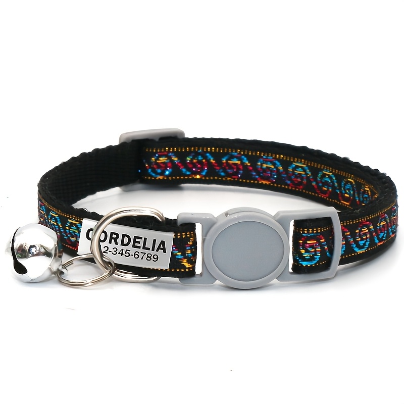 TEMU [customized] 1pc Personalized Collar Adjustable Durable Nameplate Removable Bell Fashion Collar Engravable Owner Phone Neckband Pet Collar
