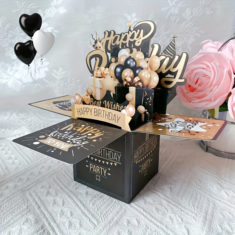 

A Set Of Festive 3d Stereoscopic Birthday Cards: Black , - Includes 2 Cards And 1 Envelope