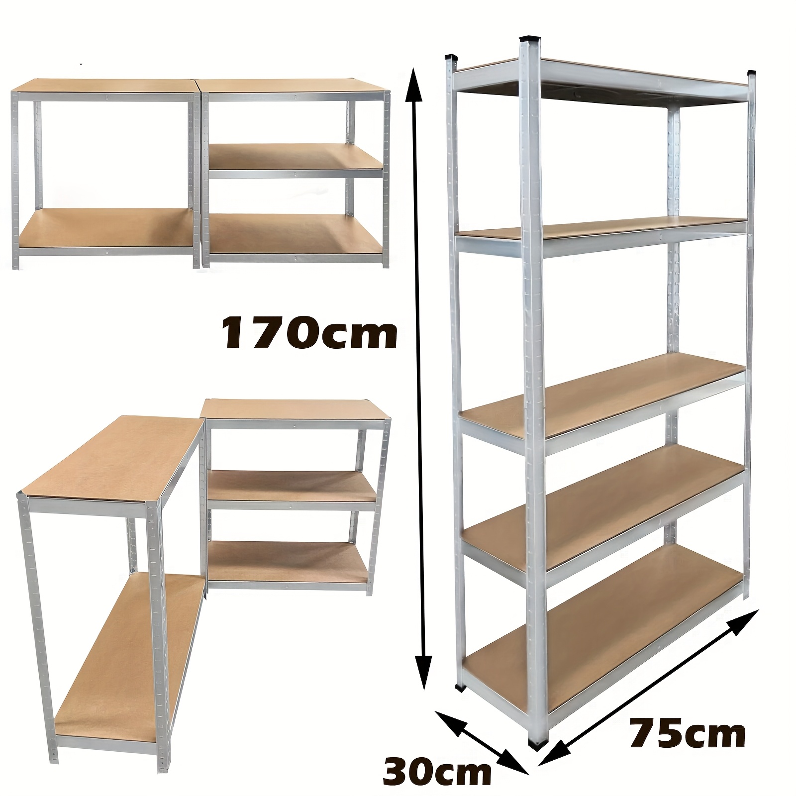 Image of 5-tier Heavy-duty Boltless Golden Shelf Storage Unit Rack Garage Shed Adjustable Layer Display Rack Shelf Supermarket Warehouse Mezzanine Rack, In 2 Colors, Dimensions: H 170 X X D 30cm