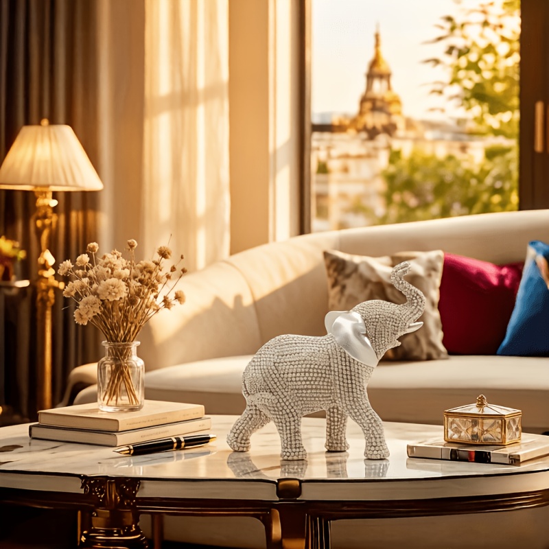 TEMU Statua in resina di elefante argentato con perline in stile , 1 pezzo, decorazione per soggiorno e camera da letto, regalo per le festivit�,