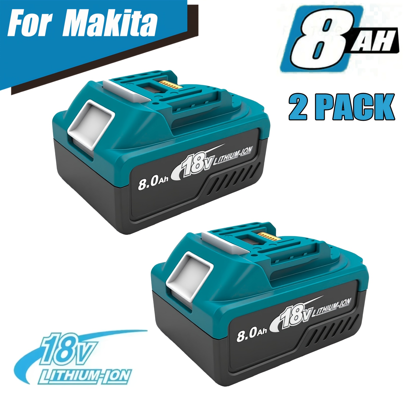 E-shop 2x 8,0Ah 18V Akku-Ersatz für Makita 18V 8,0Ah Akku, Kompatibel mit Makita 18V Akku BL1860 BL1840 BL1830 BL1820 BL1815 BL1835 BL1845 für