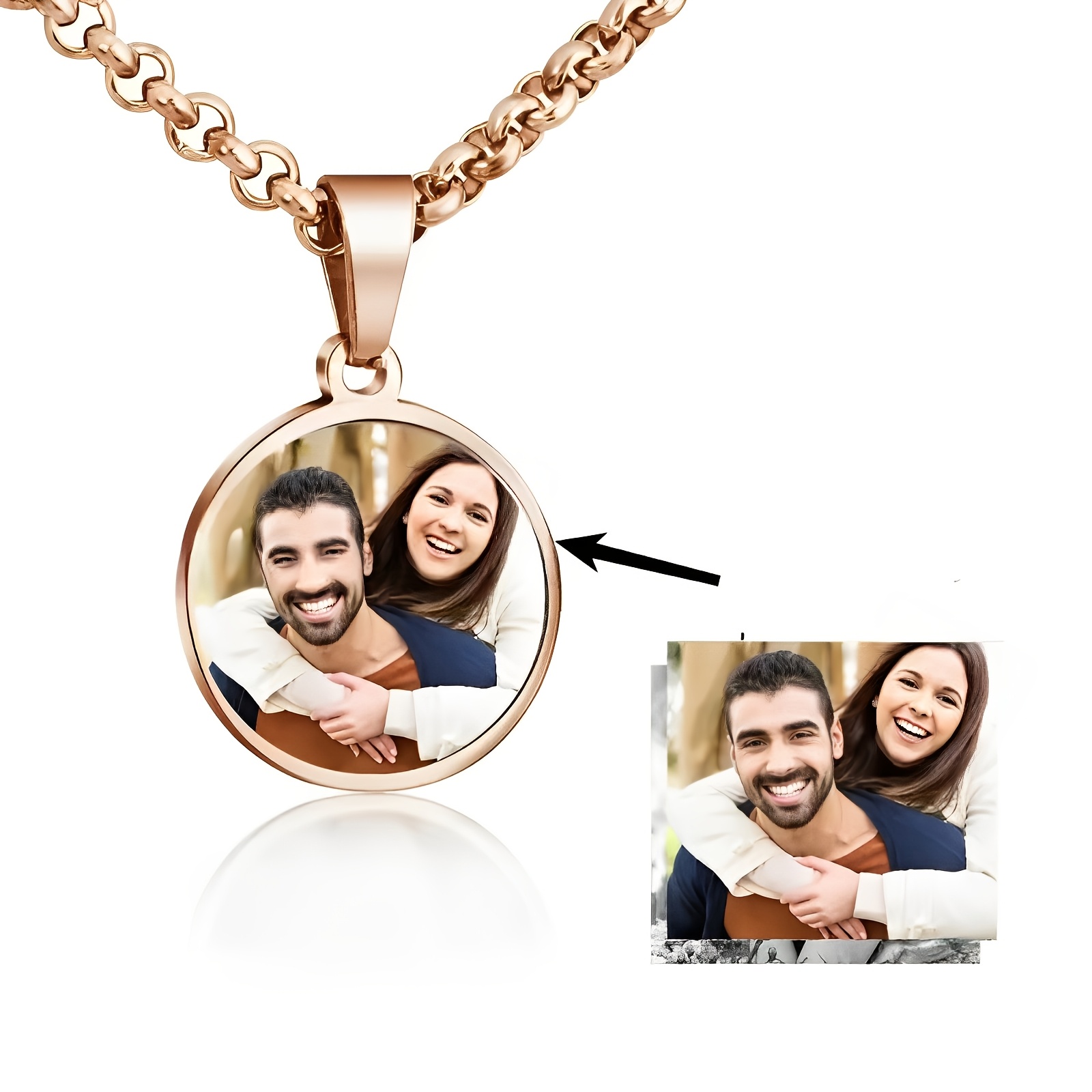 

A Custom Photo Pendant Necklace, Featuring A Unique Stainless Steel Hip-hop Chain, With A Design And A Round Glass Face, Valentine's Day, Father's Day, Day, And Christmas Gifts.