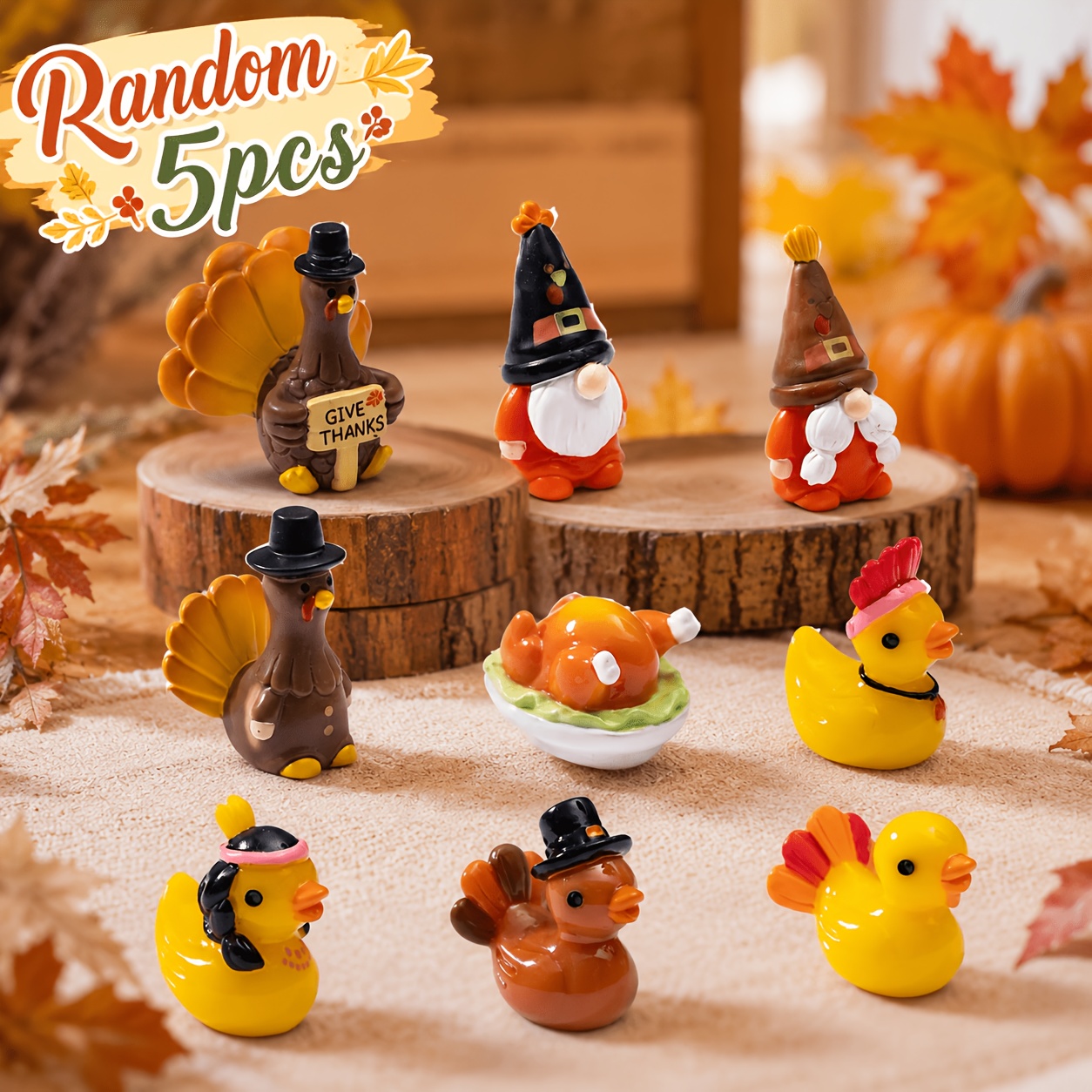 TEMU Thanksgiving Turkey Gnome 5pcs Random Set Thanksgiving Turkey Gnome Holiday Decorations Cute Dwarf Table Centerpiece Decorations For Tabletop,