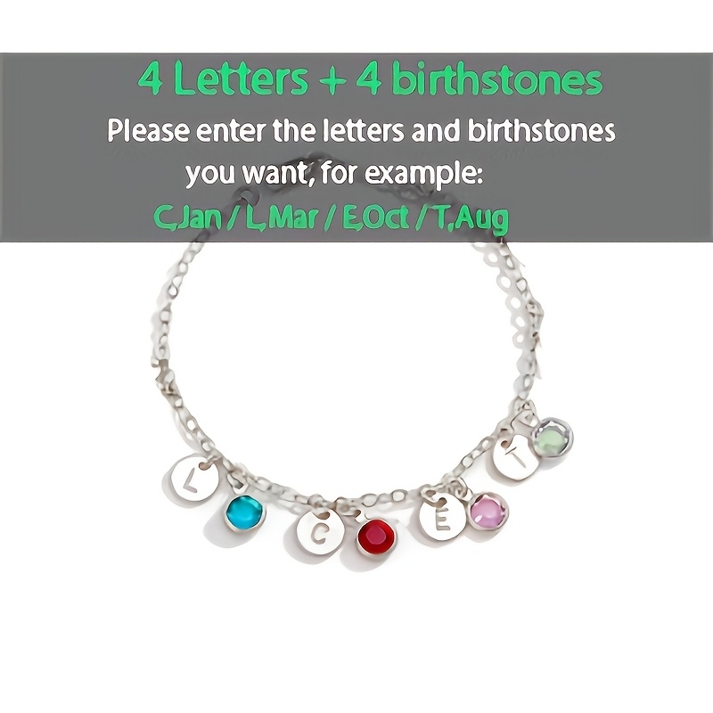 Customizable Bracelet with Personalized Letters and Birthstones