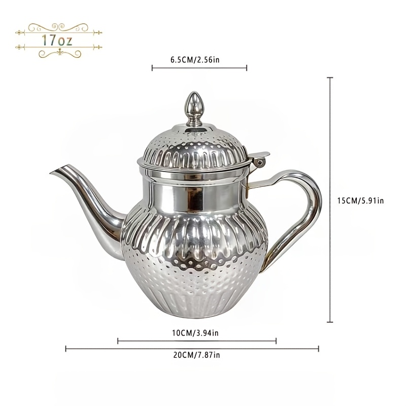 TEMU Middle Eastern Vintage Carved Stainless Steel Teapot, Made Of Food-grade Stainless Steel With A Built-in Filter, Large Capacity For Home Use,