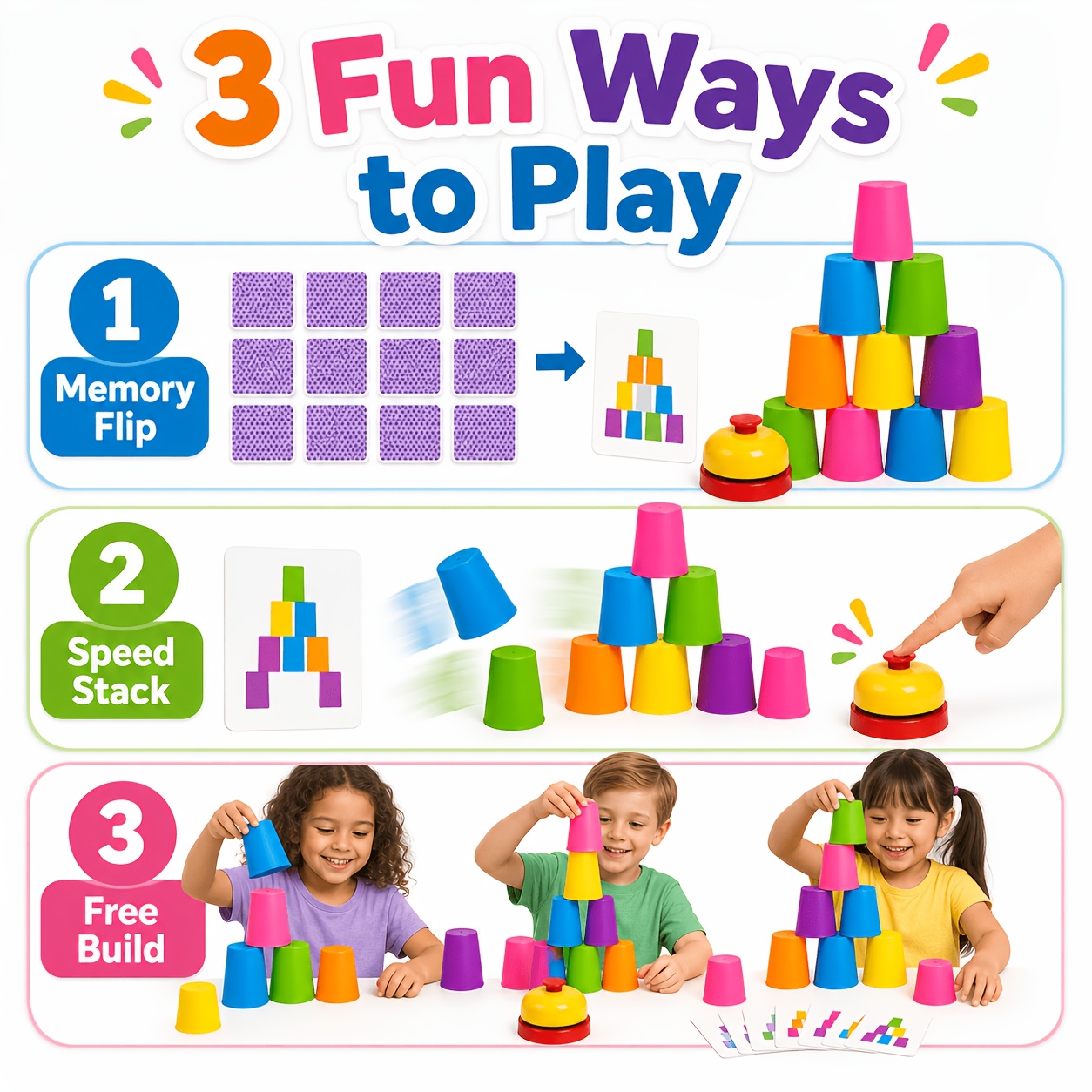 Memory Flipping Cup Game, Stackable Matching Cups Set