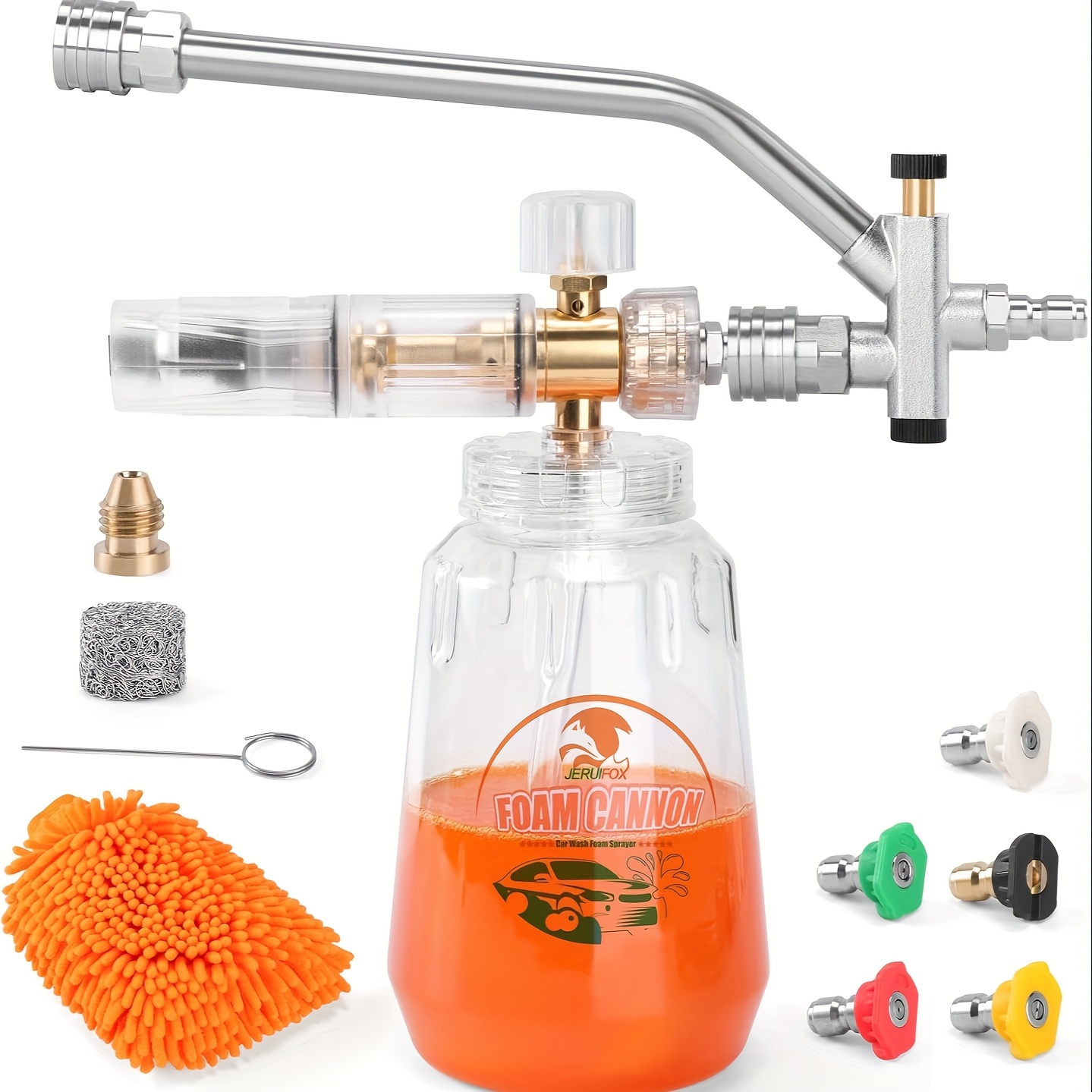 TEMU Pressure Washer Foam Soap Cannon Dual Connector Accessory - With 5 Nozzle Tips And 1/4" Quick Car Wash - 5000psi