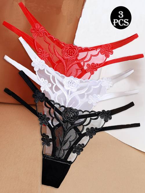 3pcs embroidered low thong briefs for women jacquard pattern stylish and design