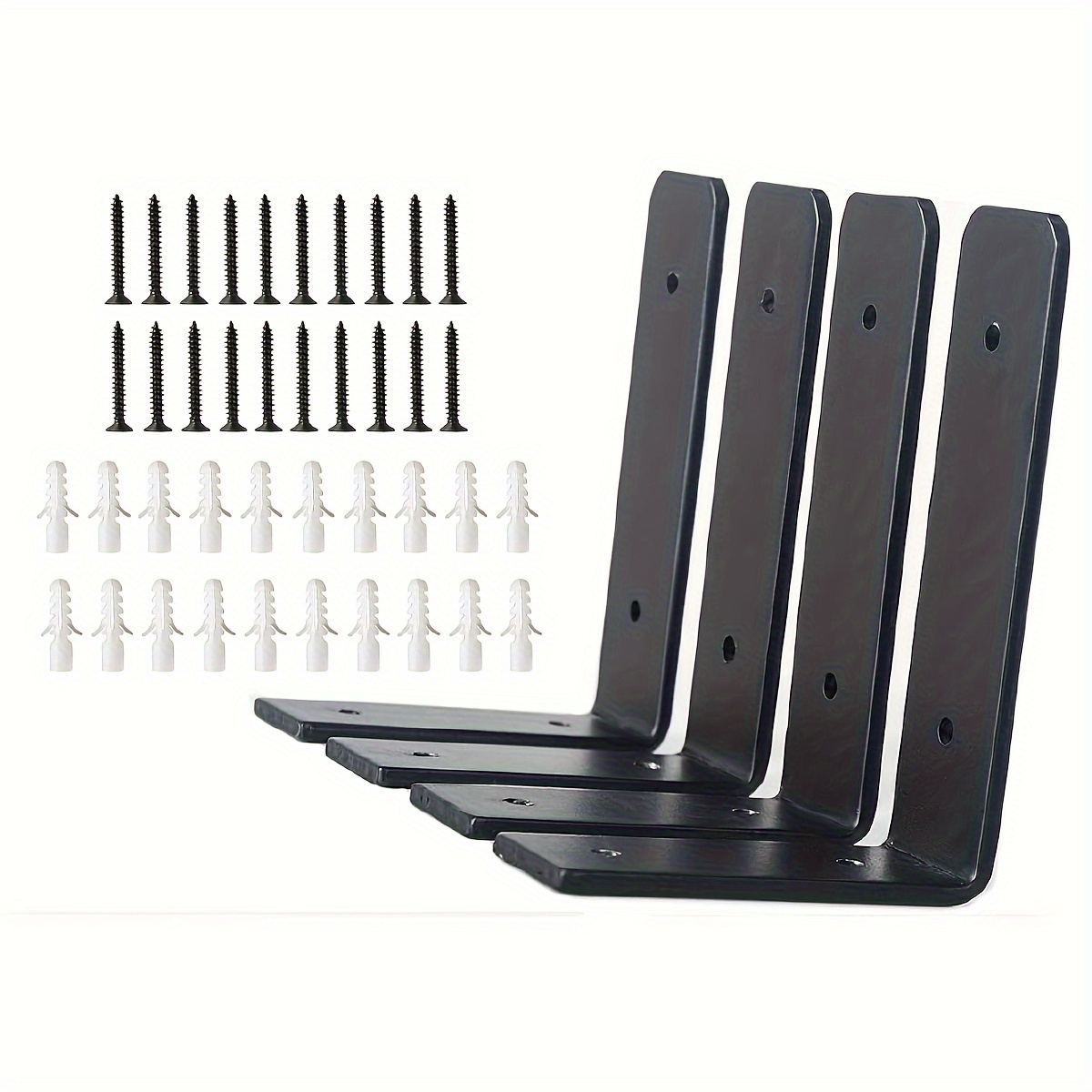 Premium Heavy-duty Shelf Brackets - Rustic Industrial Black Iron Finish Open Shelving Holder Hanger W/ Hardware, 4-pk (8" X 6")