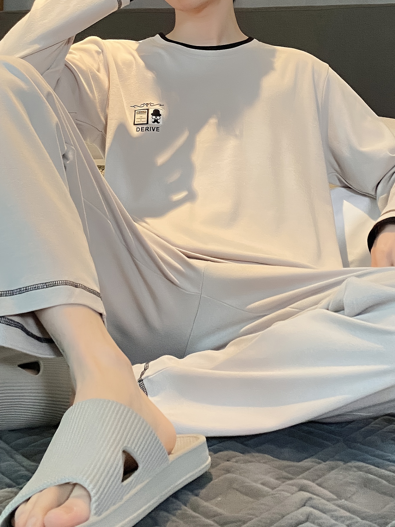 Men's Premium Cotton Pajama Set - Casual Long Sleeve & Pants with Pockets, Breathable Loungewear for Spring/Fall