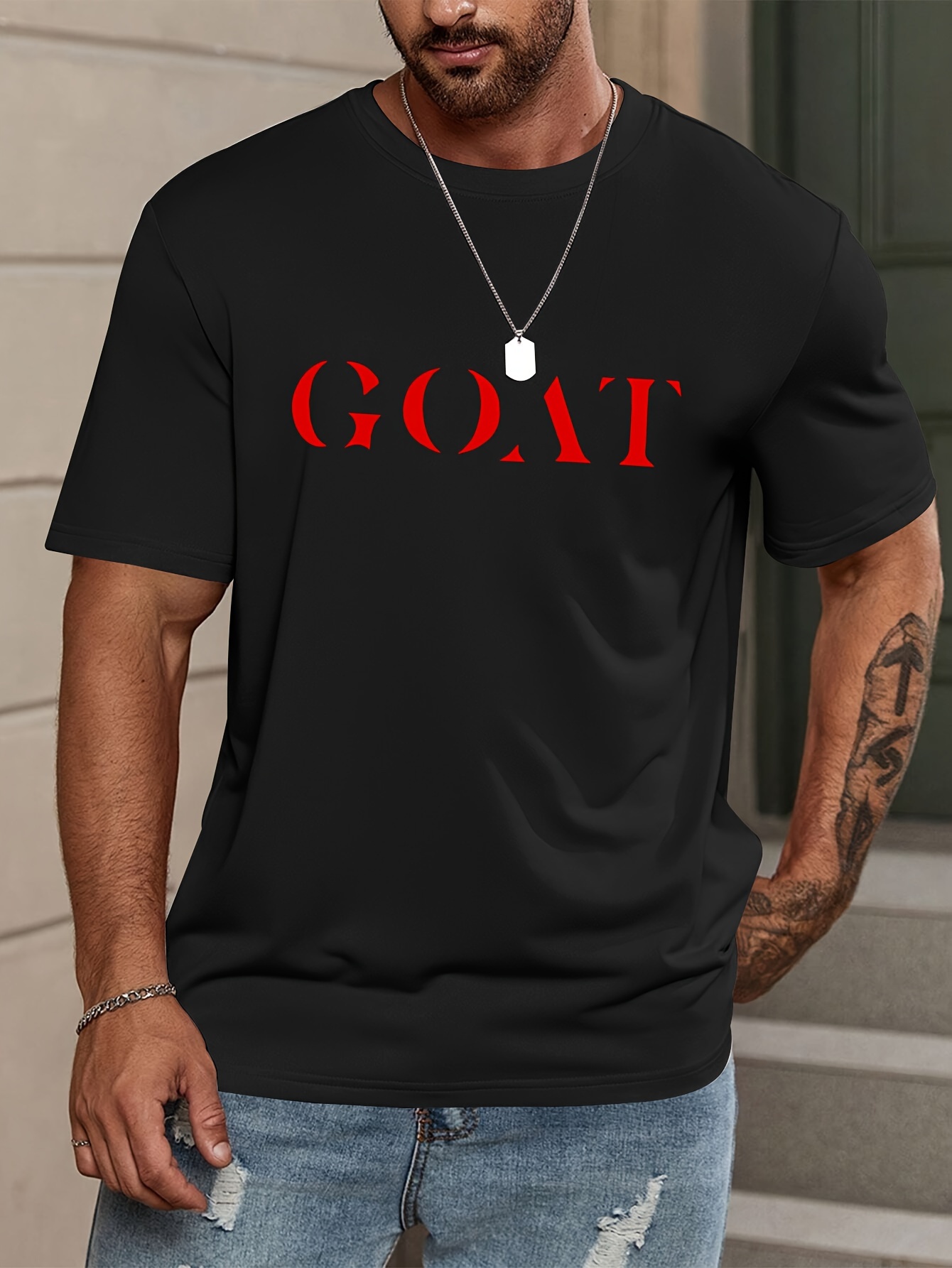 Herren T-Shirt Mit Ziegen-Print - Bequem & Stylisch Mit Rundhalsausschnitt