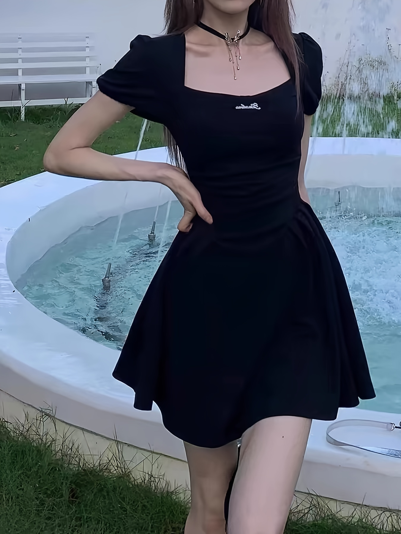 women summer mini dress short sleeve square neck smocked - Temu