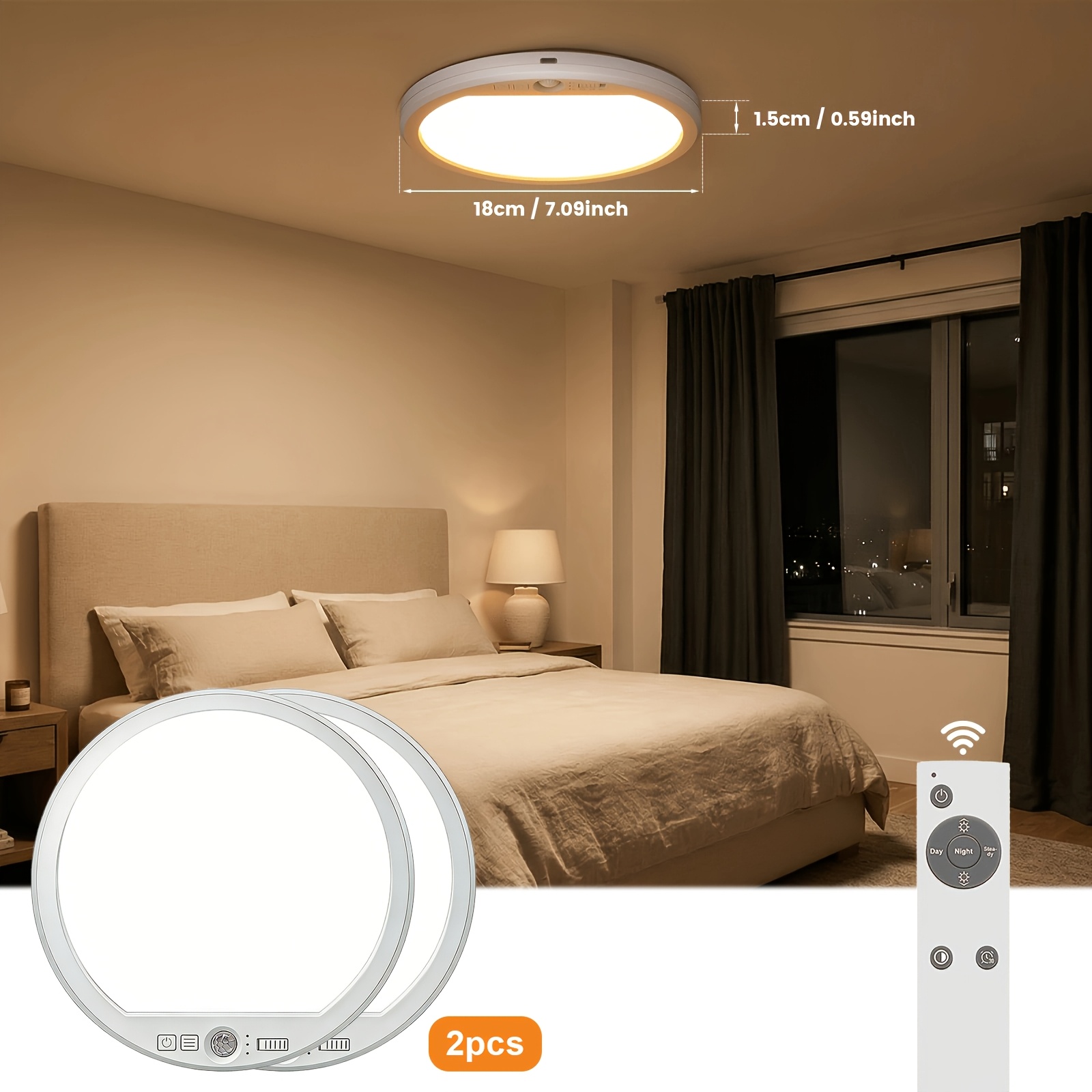 1pc/2pcs/3pcs Ceiling Light With Sensor, 5000mah Battery Powered, Usb, 3-color Temperature, For Home, Office