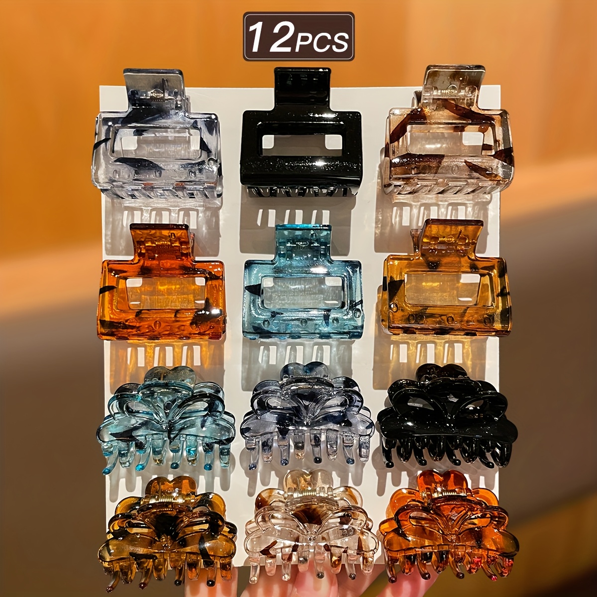 TEMU 6/12pcs Women's, Leopard Pattern, Square And Crown Shape, Small Hair Claw Clip Combination, Suitable For Daily Use, Recommended As A Gift Hair