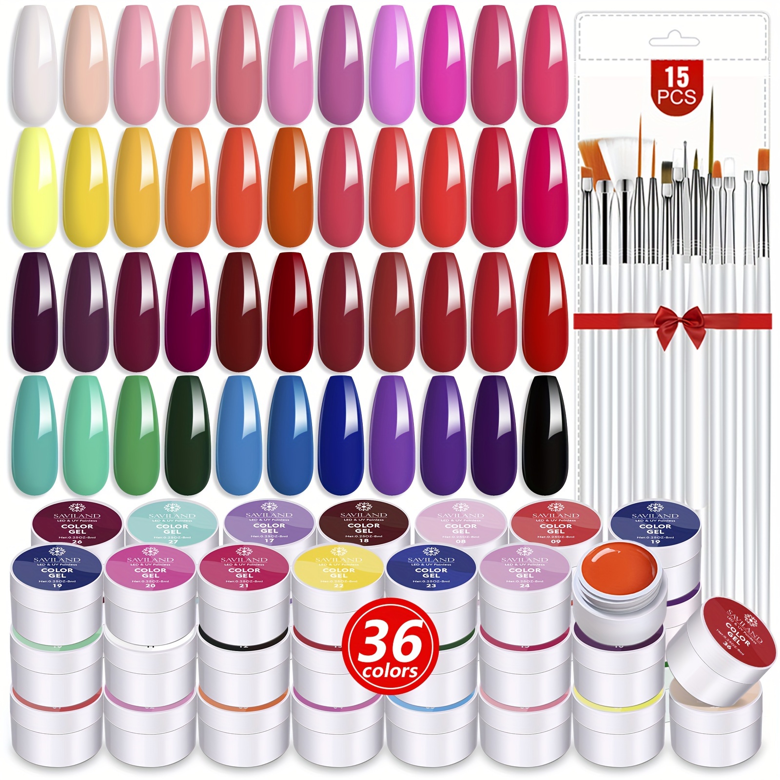 36 colors   nail art kit french ombre nail kit solid nail art gel polish with 15 pcs painting drawing nail brushes for diy nail   manicure nail salon details 1