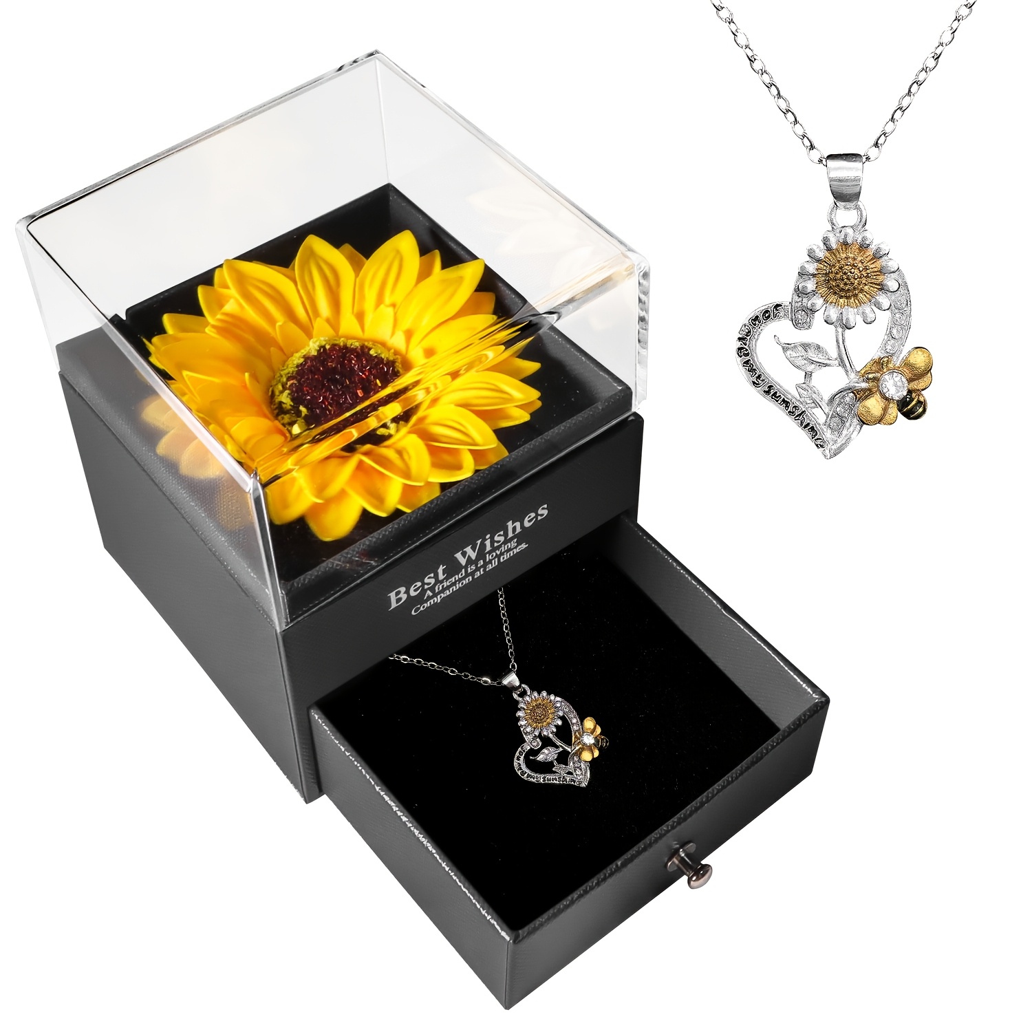 TEMU Valentine's Day Gift Artificial Soap Sunflower Flower Gift Box With Necklace Set-perfect Gift For, Valentine's Day, Thanksgiving, Christmas, Anniversary. gifts For Women, Mom