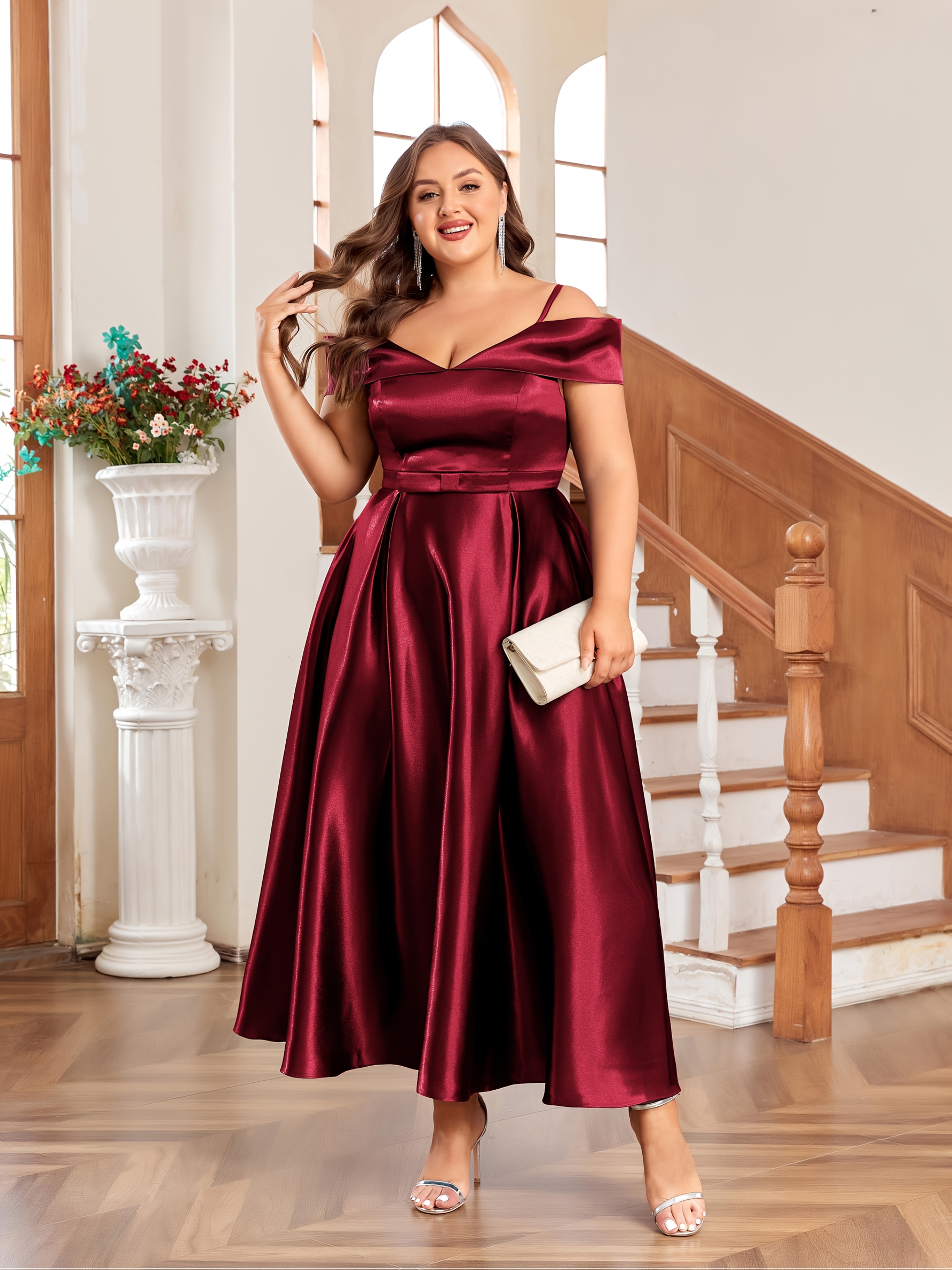 plus size elegant shoulder womens party dress plus size a Temu