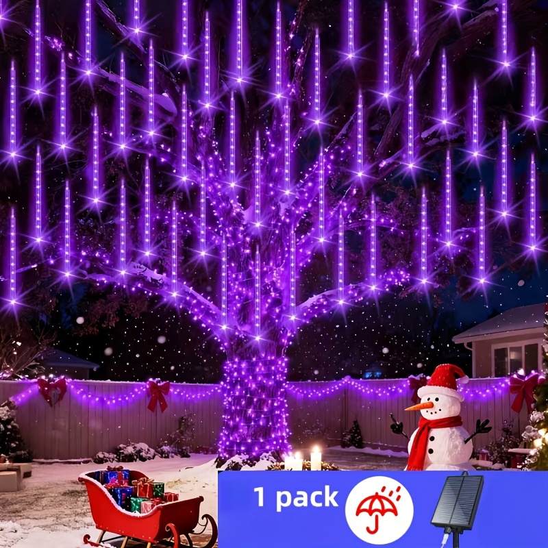 TEMU 1- Solar Meteor Shower String Lights With Auto Sensor, 192 Leds (8 Tubes) - For Fencing, Weddings, Parties, Holiday Decorations - Energy-saving