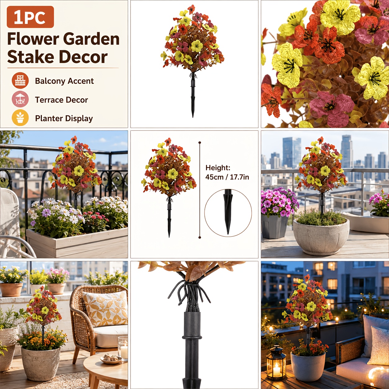 TEMU High-quality Realistic Autumn-colored Flowers - Artificial Flowers, With Ground Plug, Suitable For Indoor/outdoor Decoration, Ideal For , ,