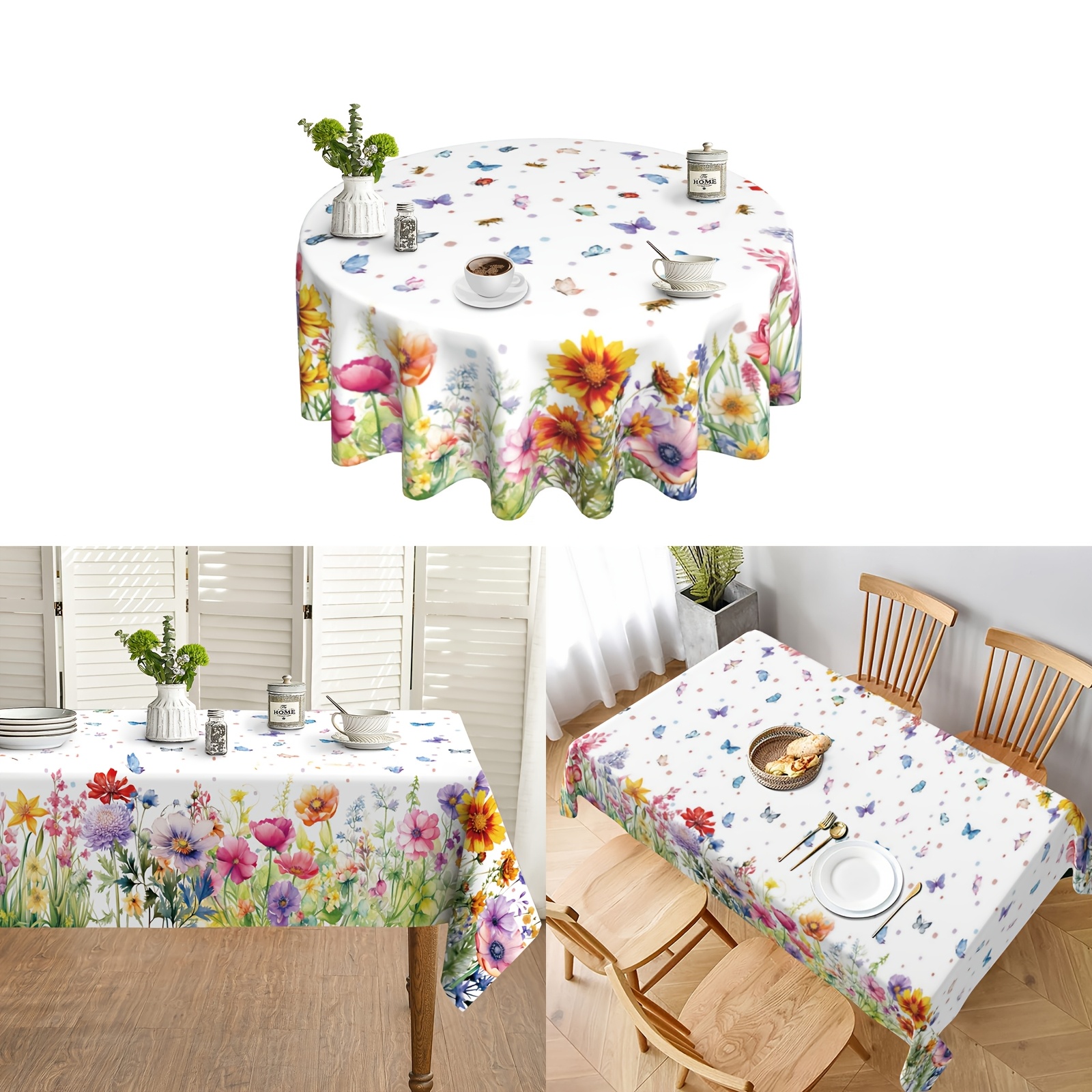 

1pc Floral And Print Polyester Tablecloth, Round, Machine Woven Table Cover, For Spring And Summer Parties, Home, Kitchen, Dining Decor, Gift