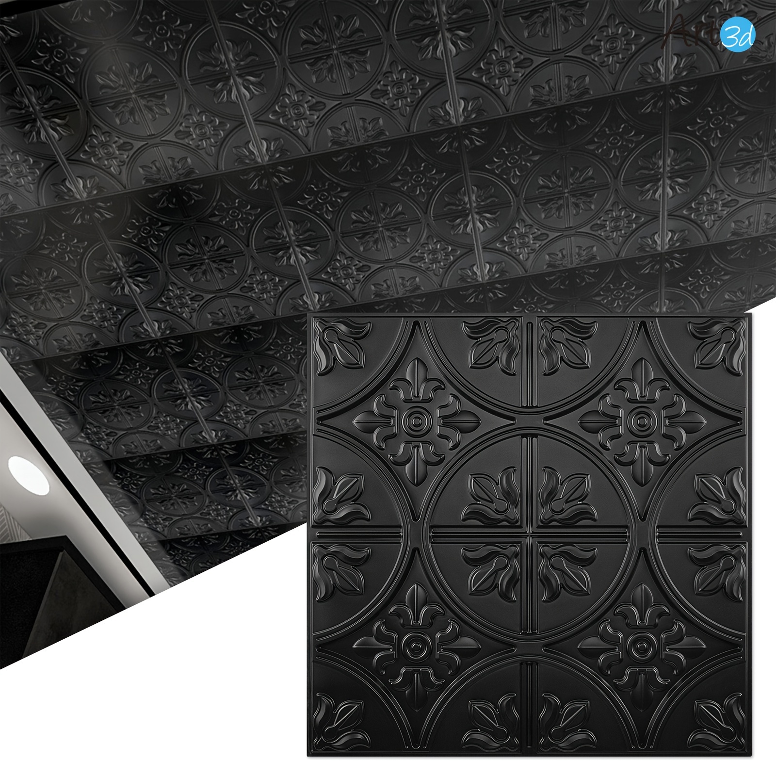 

12pcs Drop Ceiling Tiles 24"x24" Ceiling Panels, Fancy Classic Style Black Panels, 48 Sq Ft/case, Home Decor