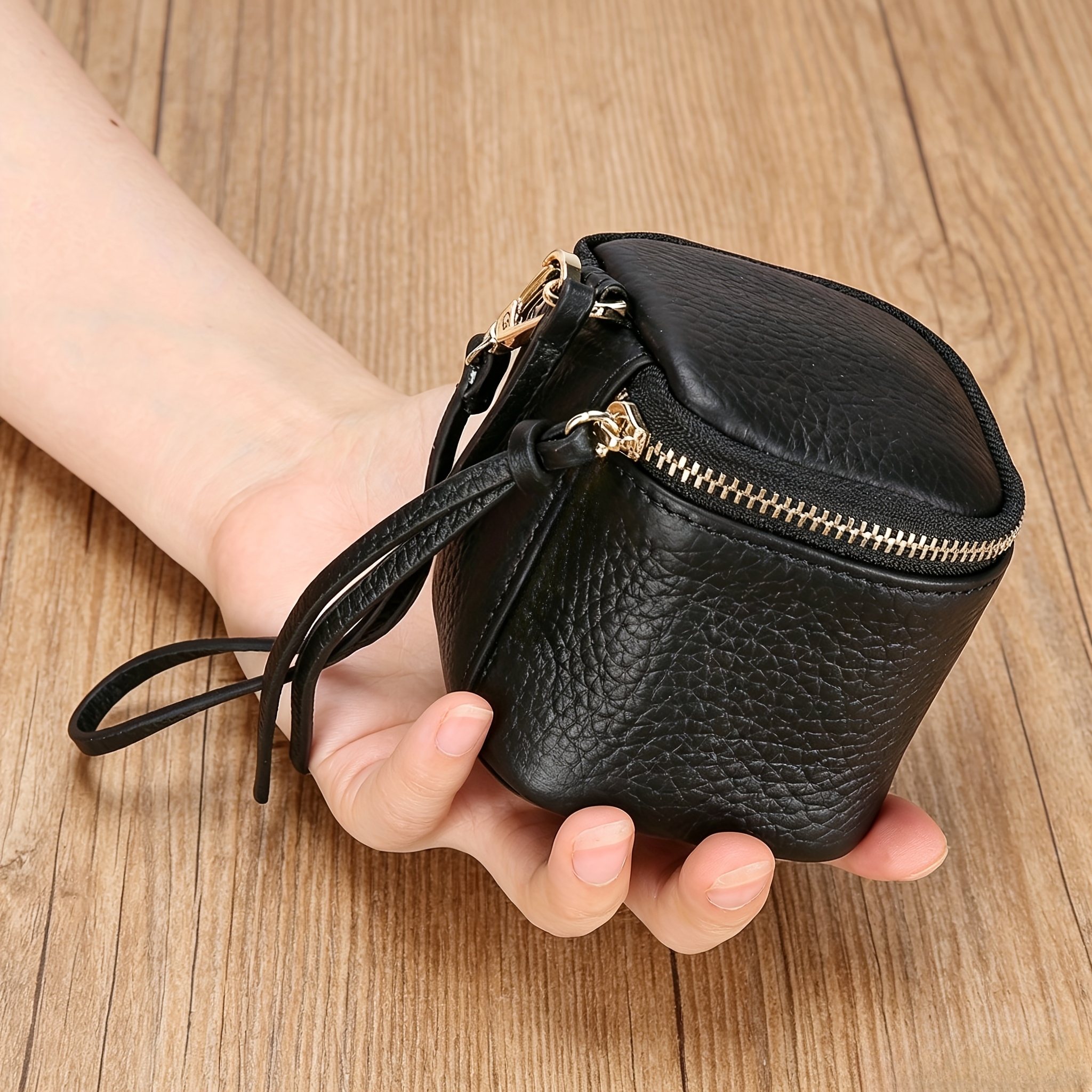 TEMU Women's Genuine Leather Square Bag, Box Style Pouch For Small And Essentials Storage