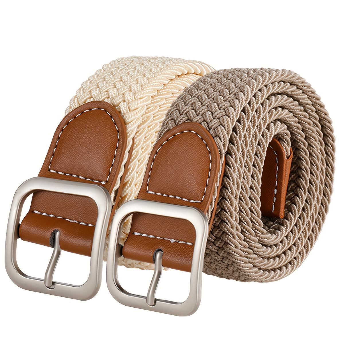 2pcs Set Of 2024 Men's And Women's New Non-perforated Elastic Belt Decoration, With Non-perforated Waist Belt, Suitable For Fashionable