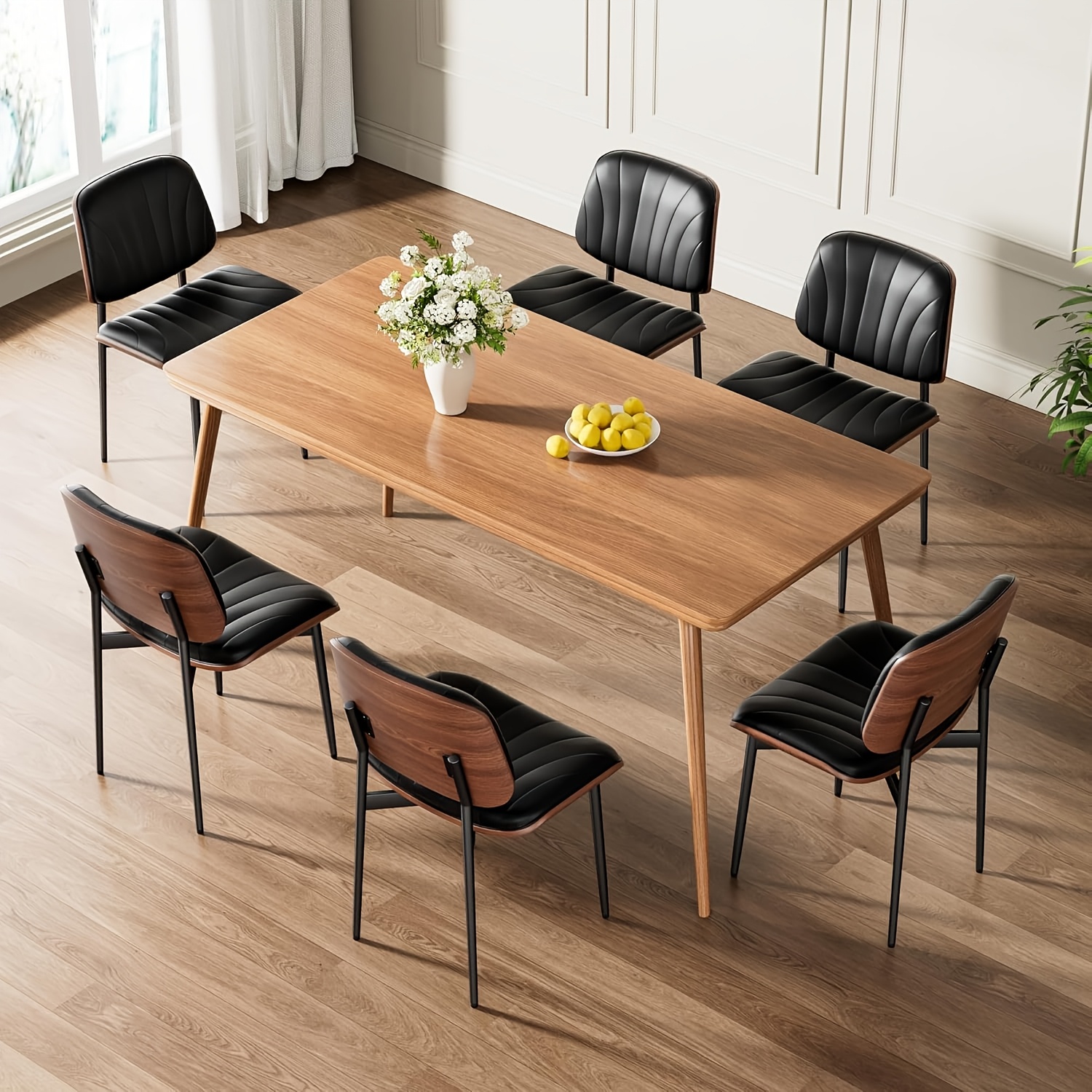 Padded Seat & Backrest - Modern Faux Leather Dining Chairs - Set Of 2 - Metal Legs with Adjustable Feet - for Kitchen, Dining Room, Office