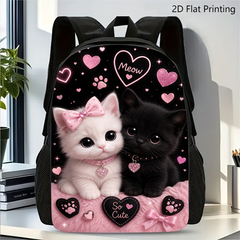 TEMU (printed Design Not Textured) 1pc Printed Backpack With Cute 2 Kittens Paws Pattern For Daily Student Use
