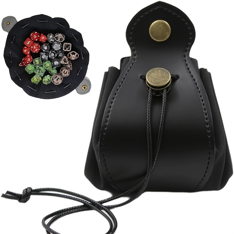Yellow Black Leather Dice Bag with Drawstring