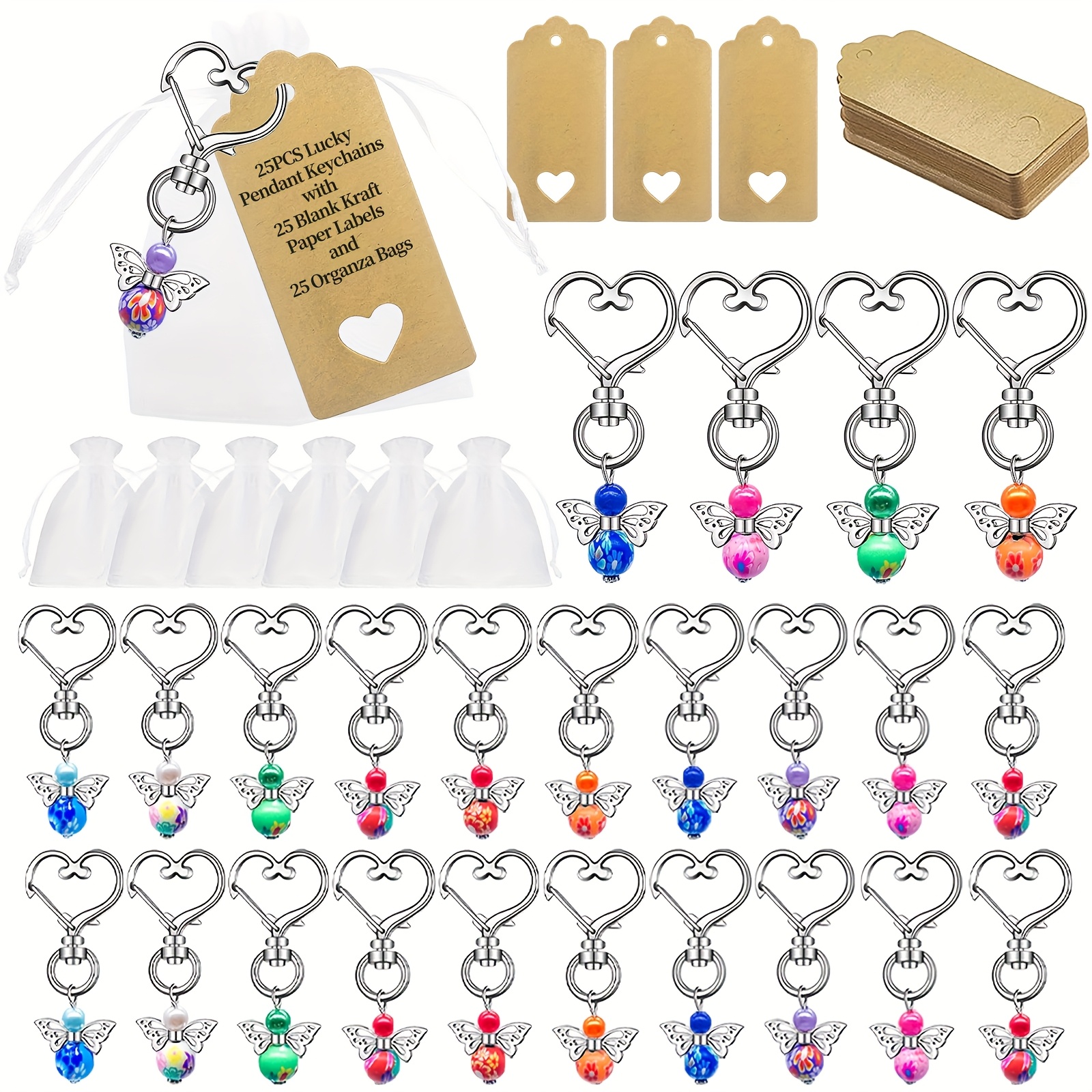 Image of 25 Sets Of Keychain Pendants, With 25pcs Of Organza And 25 Cards, Suitable For Gifts As Wedding Guest Thank You Gifts Christmas Thanksgiving Decoration Ornaments,halloween